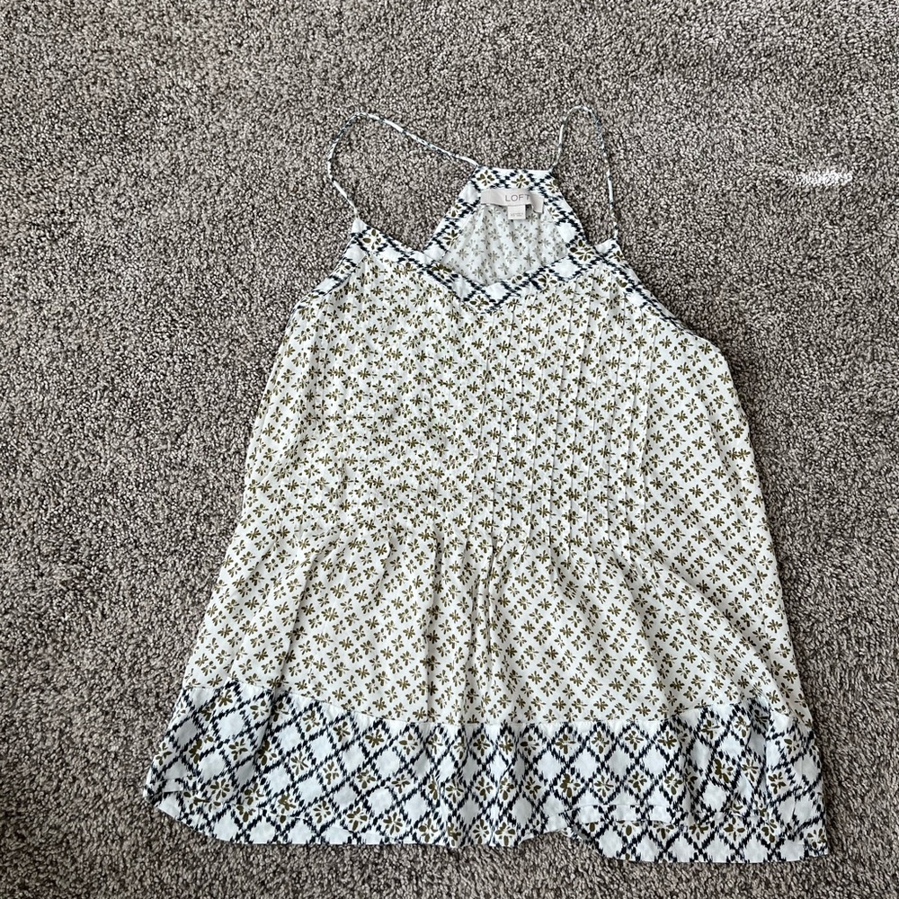 LOFT White and Black Patterned Tank Top